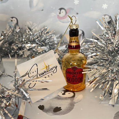 Kurt S. Adler "Smooth as Scotch" glass miniature bottle Christmas tree ornament