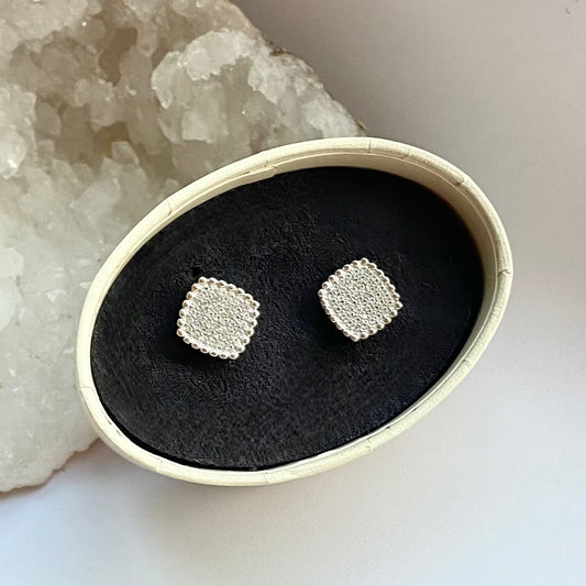 Links of London Sterling Silver Cube Stud Earrings with Sparkly Stones