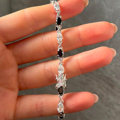 Sterling Silver 925 XOX with Black and Clear Cubic Zirconia Gemstones Tennis bracelet.