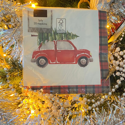 Car with a Christmas Tree Napkins 20 per pack, 3ply can be used for Decoupage