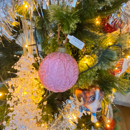 Pink Leaf Design Glass Bauble Christmas Festive Ornament