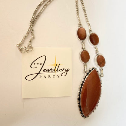 Coral Gold Stone Gemstone Necklace