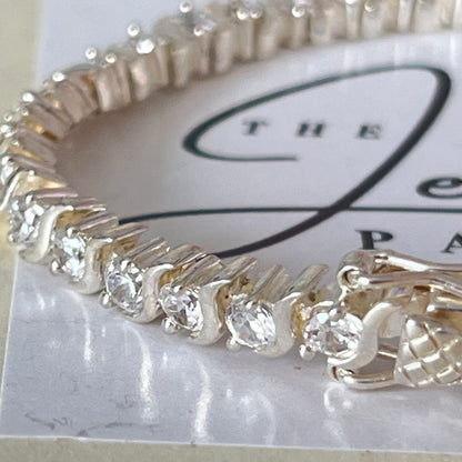 Sterling Silver Tennis Bracelet with Clear Crystal Cubic Zirconia Stones