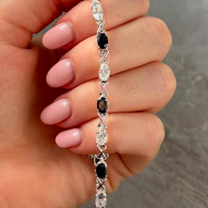 Sterling Silver 925 XOX with Black and Clear Cubic Zirconia Gemstones Tennis bracelet.