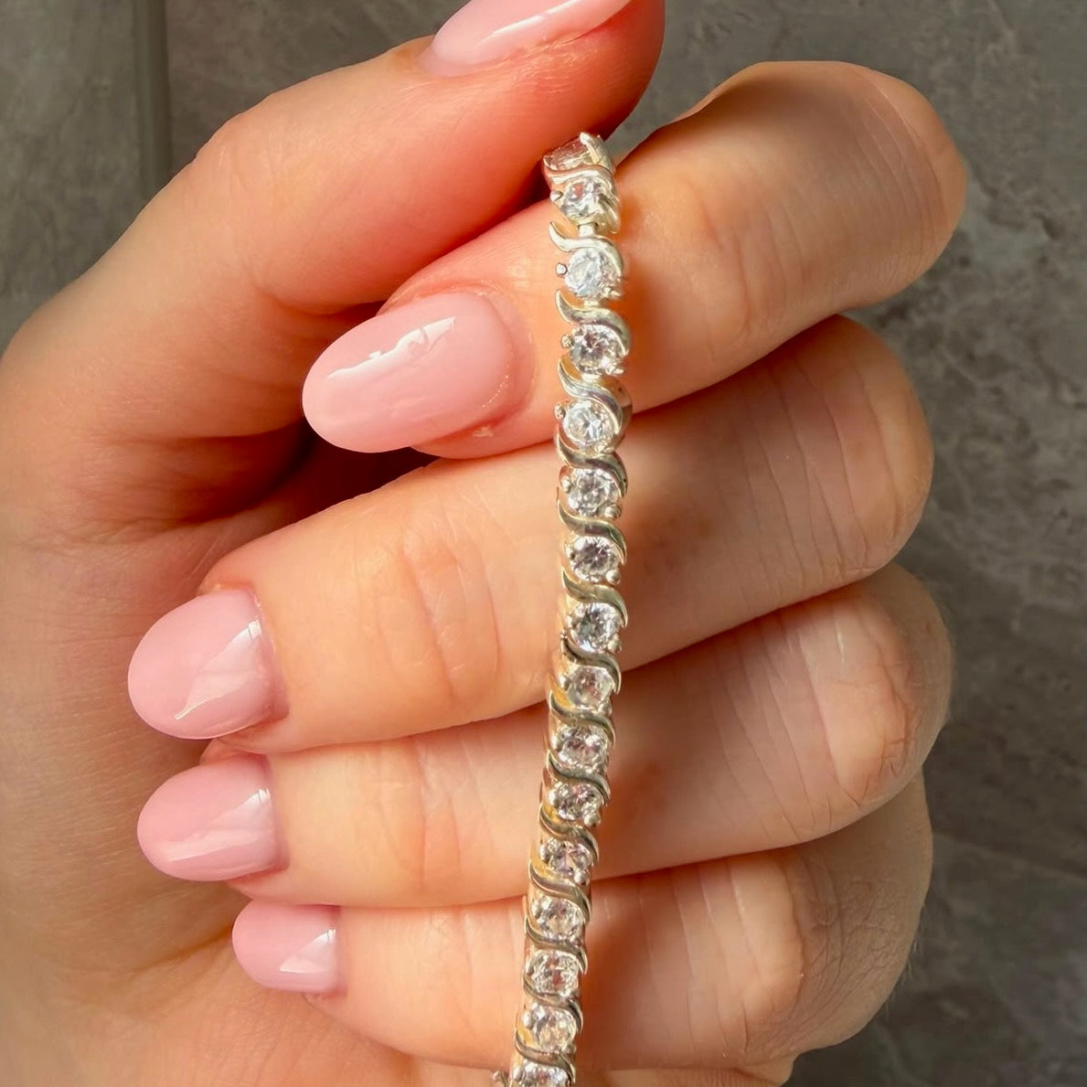 Sterling Silver Tennis Bracelet with Clear Crystal Cubic Zirconia Stones