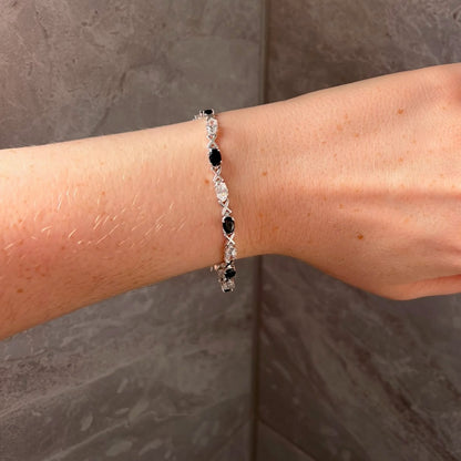 Sterling Silver 925 XOX with Black and Clear Cubic Zirconia Gemstones Tennis bracelet.