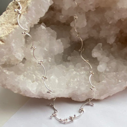 Sterling Silver Modernist Ball Link Chain Choker, Stamped 925i