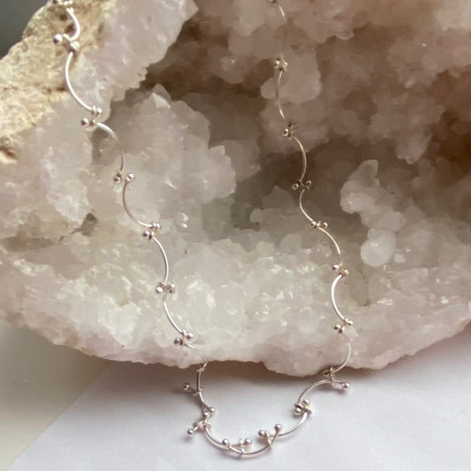 Sterling Silver Modernist Ball Link Chain Choker, Stamped 925i