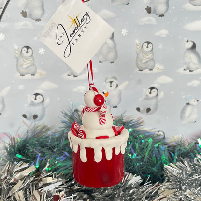 festive handmade claydough snowman hot chocolate mug Christmas tree decoration