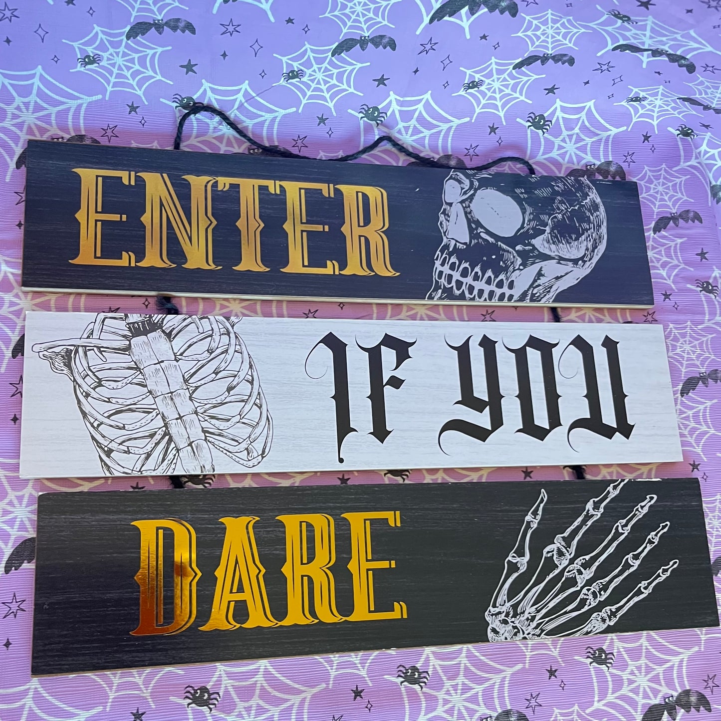 Enter If You Dare" triple-slat hanging sign Great for your door