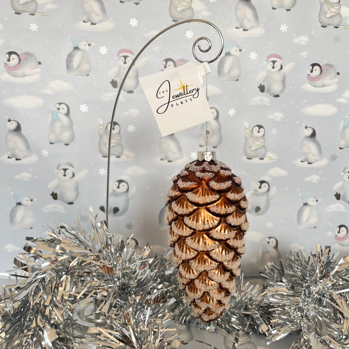 Large BROWN ICED GLASS PINECONE HANGING ORNAMENT