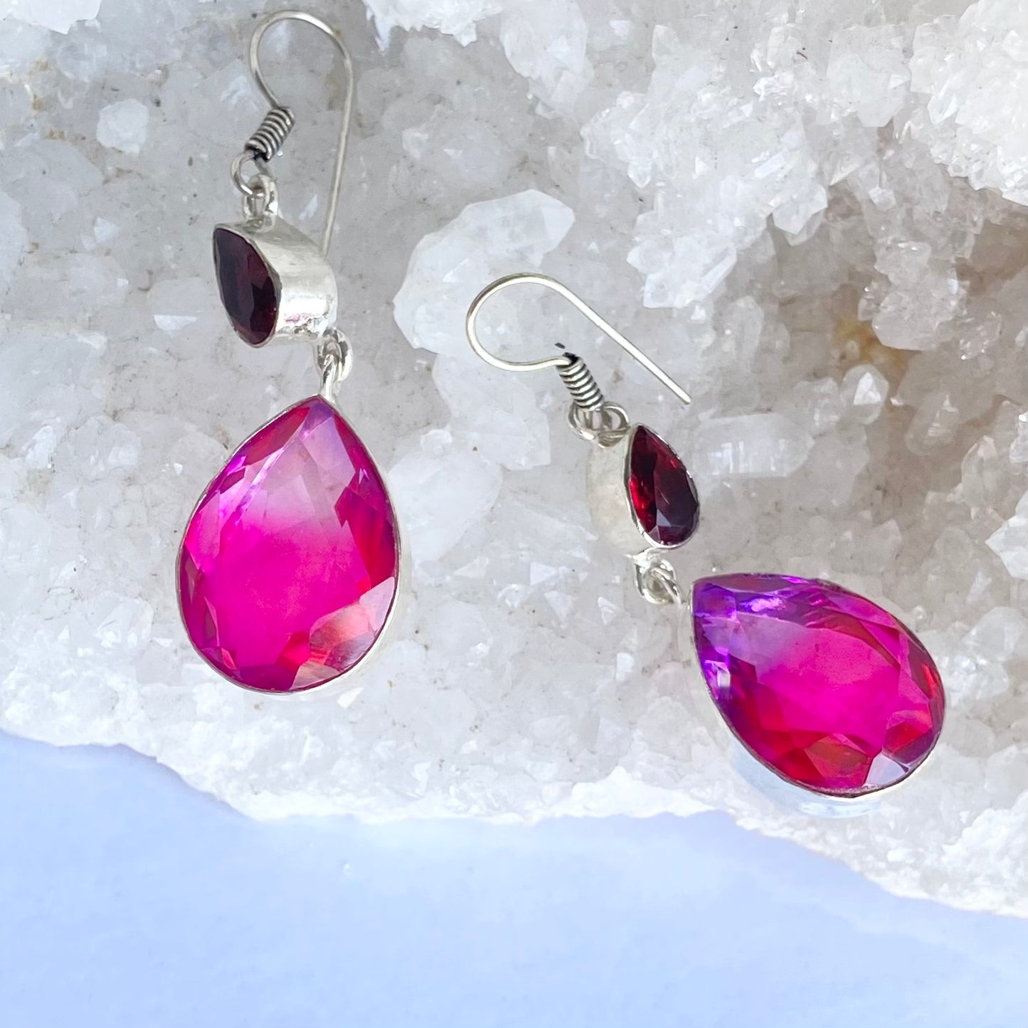 Pink and Purple tint  Glam Gemstone silver plated Earrings