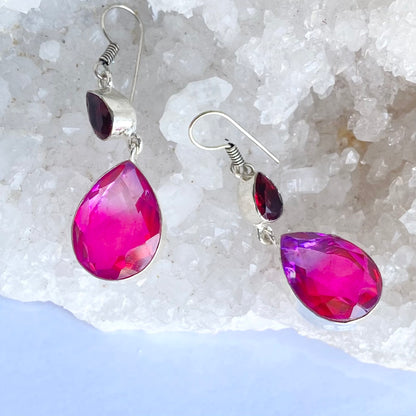 Pink and Purple tint  Glam Gemstone silver plated Earrings