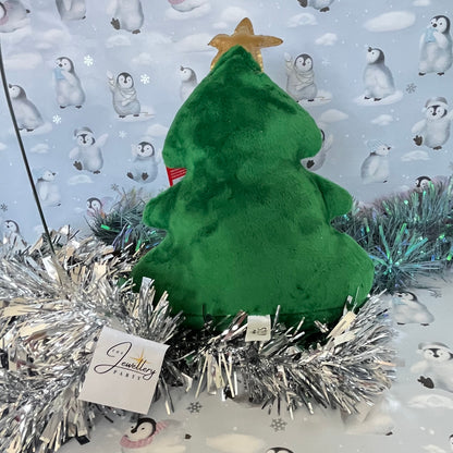 Festive green Squeezies Christmas tree plush toy