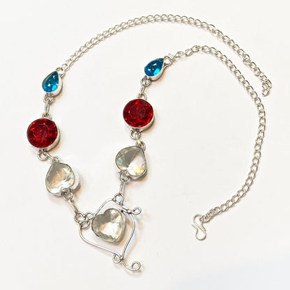 Red Blue and Clear Quartz Necklace