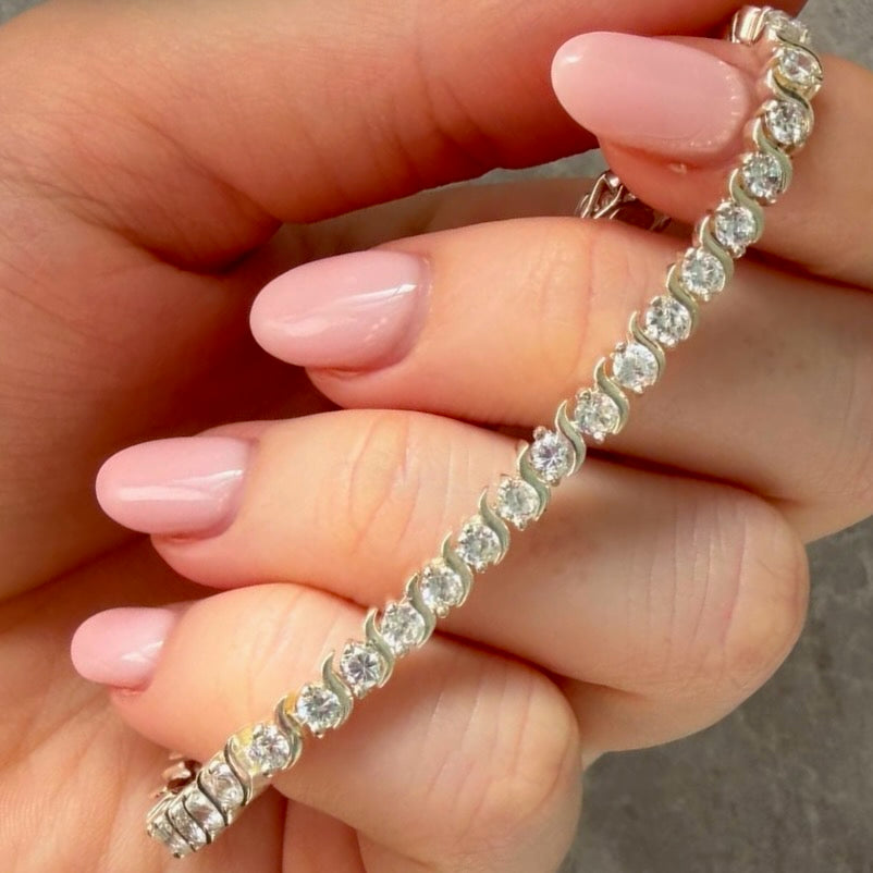 Sterling Silver Tennis Bracelet with Clear Crystal Cubic Zirconia Stones