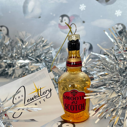 Kurt S. Adler "Smooth as Scotch" glass miniature bottle Christmas tree ornament