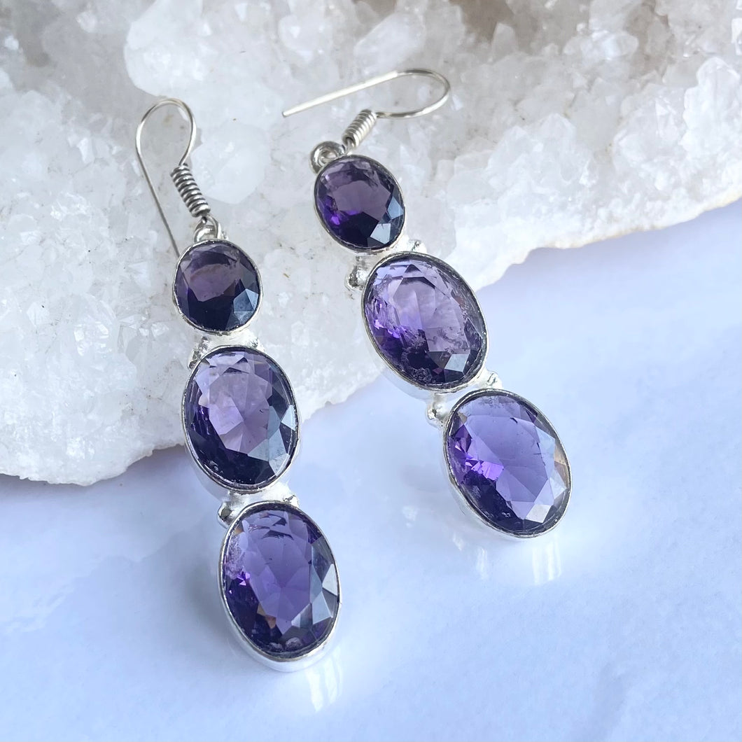 Purple Faceted Gemstone Earrings