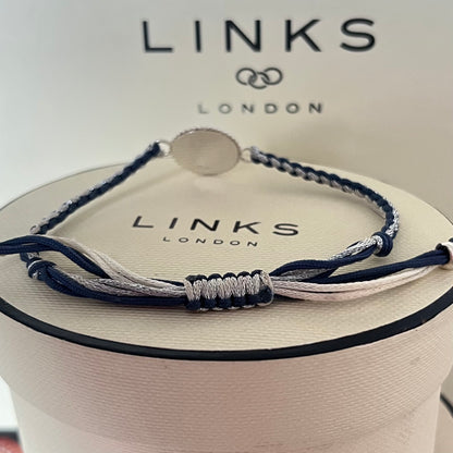 Links of London Sterling Silver Ascot Bracelet with a Navy and Silver Cord.