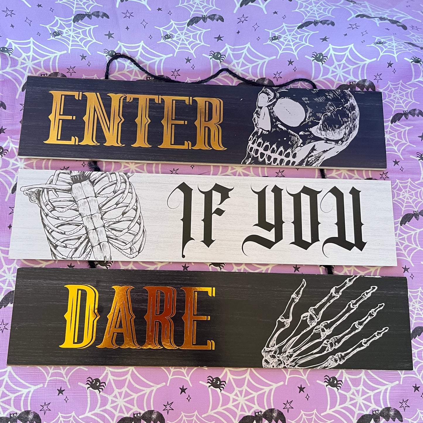 Enter If You Dare" triple-slat hanging sign Great for your door
