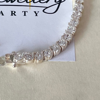 Sterling Silver Tennis Bracelet with Clear Crystal Cubic Zirconia Stones