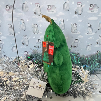 Festive green Squeezies Christmas tree plush toy