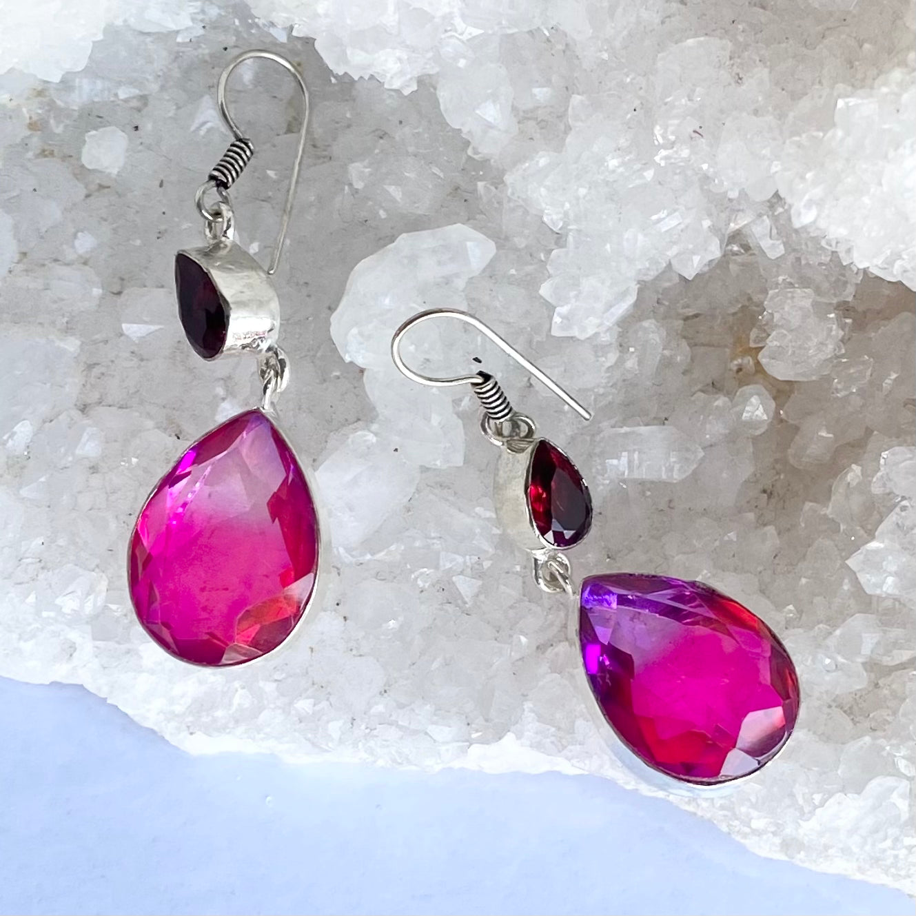 Pink and Purple tint  Glam Gemstone silver plated Earrings