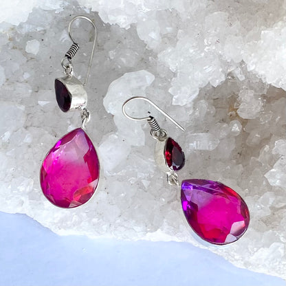 Pink and Purple tint  Glam Gemstone silver plated Earrings
