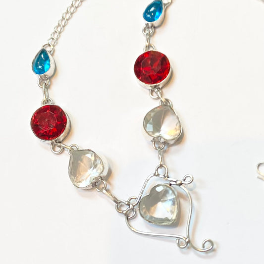 Red Blue and Clear Quartz Necklace