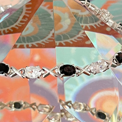 Sterling Silver 925 XOX with Black and Clear Cubic Zirconia Gemstones Tennis bracelet.
