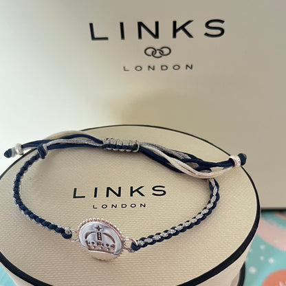 Links of London Sterling Silver Ascot Bracelet with a Navy and Silver Cord.