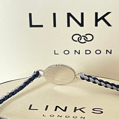 Links of London Sterling Silver Ascot Bracelet with a Navy and Silver Cord.