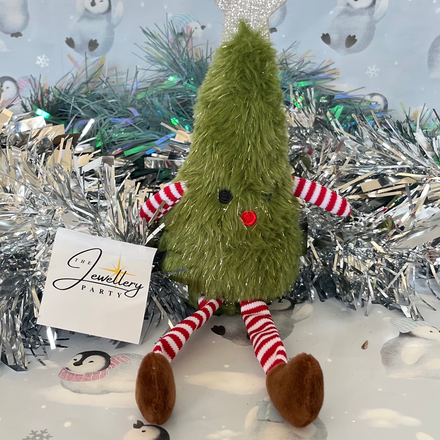 Gisela Graham Christmas Tree Man Shelf Sitter featuring a fluffy green tree body.