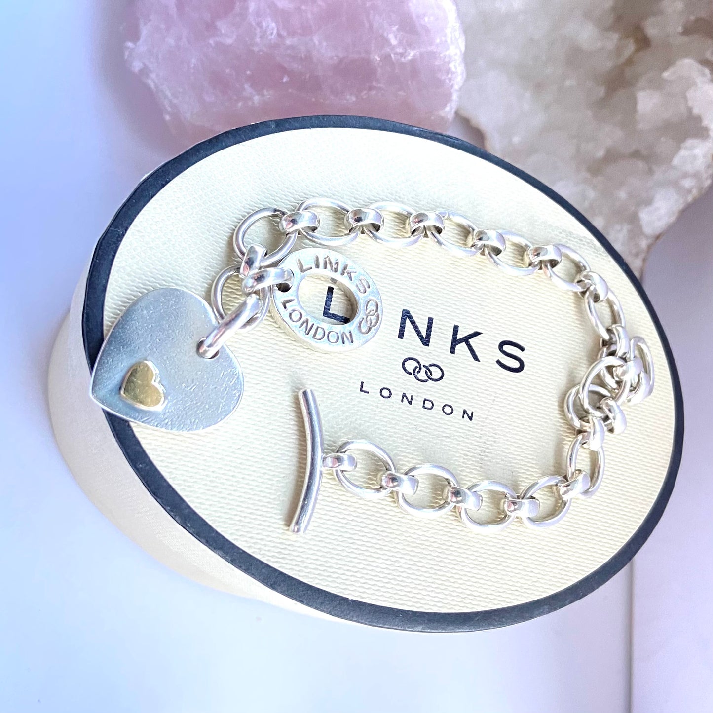 Larger Link Chain Pre Loved Links of London Bracelet, T Bar Clasp with Heart Charm