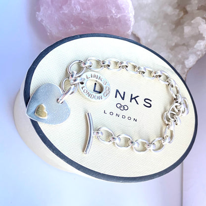 Larger Link Chain Pre Loved Links of London Bracelet, T Bar Clasp with Heart Charm