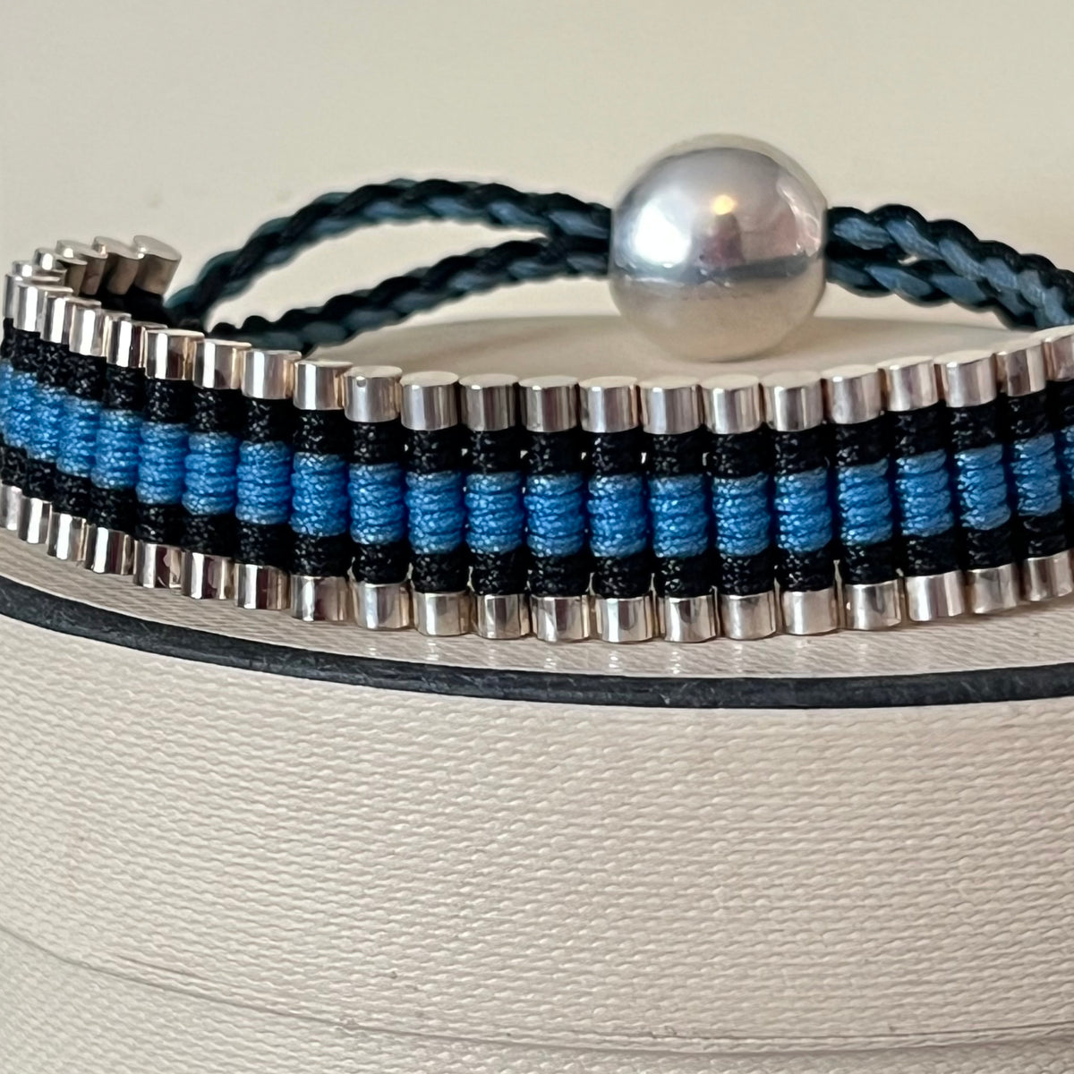 Links of London Sterling Silver Friendship Bracelet with Blue and Black Cord