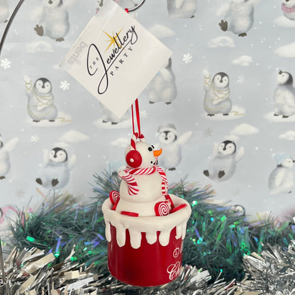 festive handmade claydough snowman hot chocolate mug Christmas tree decoration
