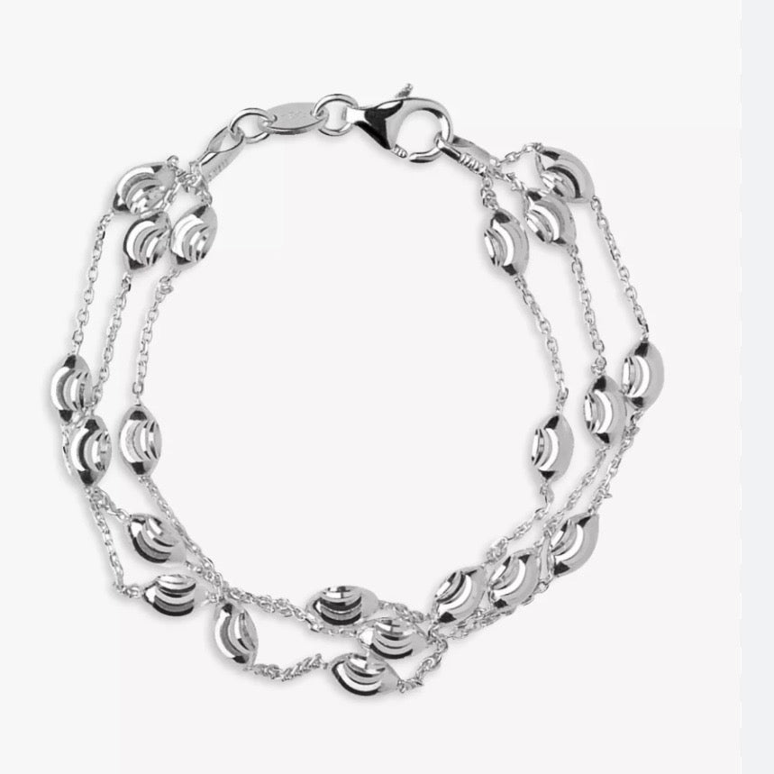 Links of London Essentials Sterling Silver 3 Row Beaded Bracelet - 17cm