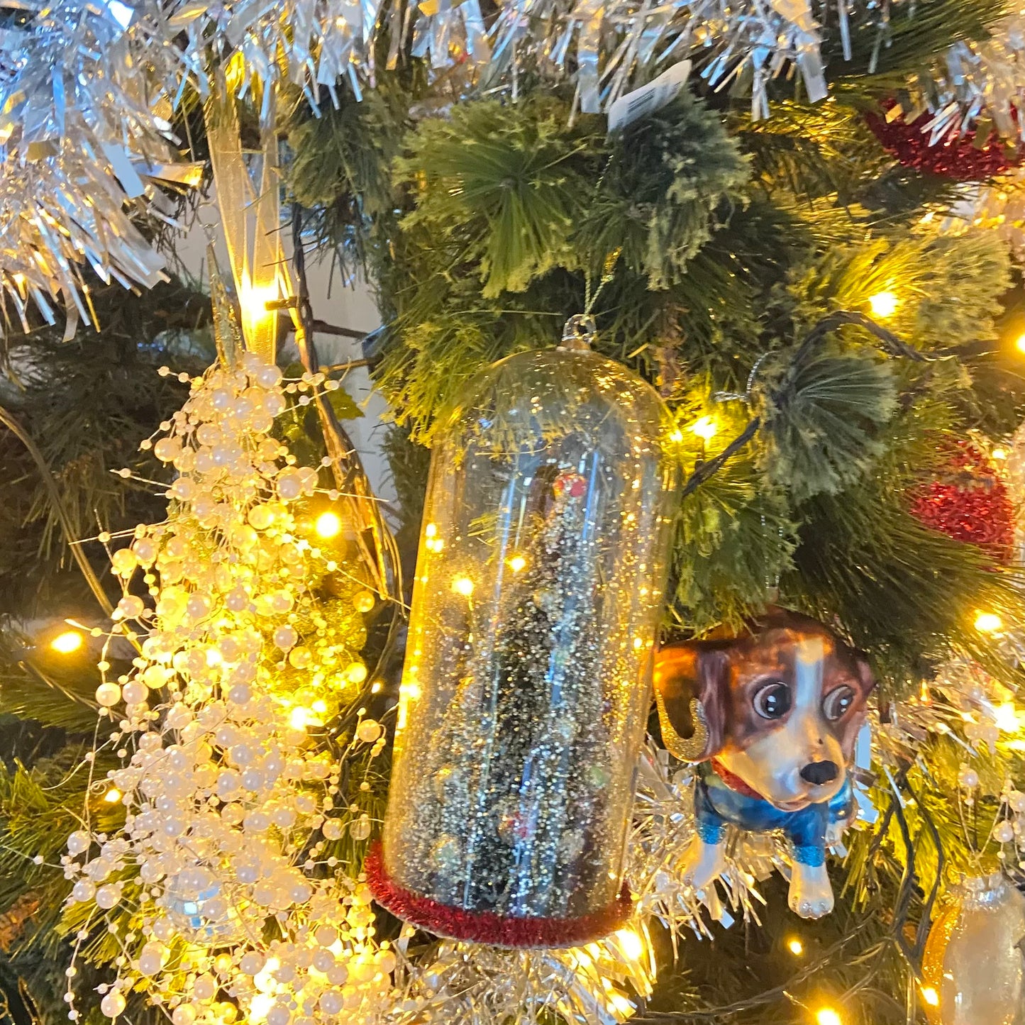 Christmas Tree Decoration in a Glass Dome. Beautiful Holiday Decoration