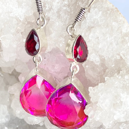 Pink and Purple tint  Glam Gemstone silver plated Earrings