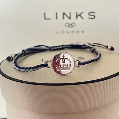 Links of London Sterling Silver Ascot Bracelet with a Navy and Silver Cord.