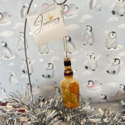 Kurt S. Adler "Smooth as Scotch" glass miniature bottle Christmas tree ornament