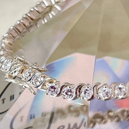 Sterling Silver Tennis Bracelet with Clear Crystal Cubic Zirconia Stones