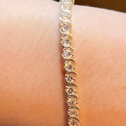 Sterling Silver Tennis Bracelet with Clear Crystal Cubic Zirconia Stones