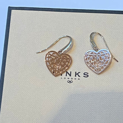 Links of London Rose Gold and Silver Tapestry Heart Earrings