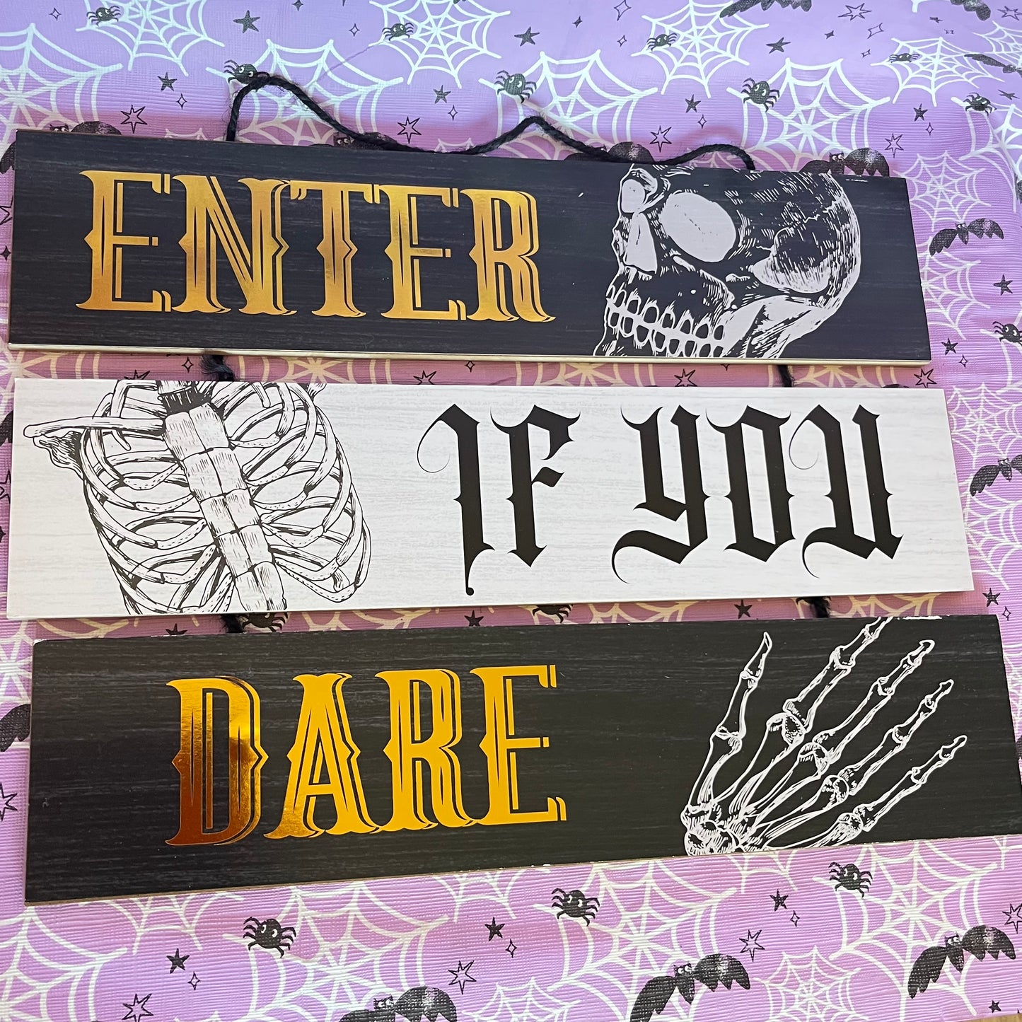 Enter If You Dare" triple-slat hanging sign Great for your door