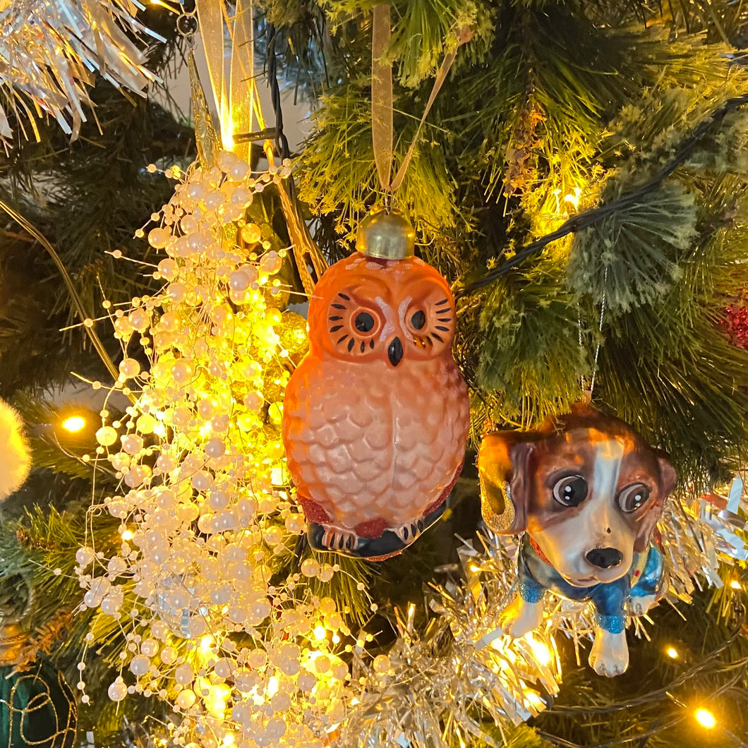 Deep Gold Owl  Design Glass  Festive, Christmas Ornament