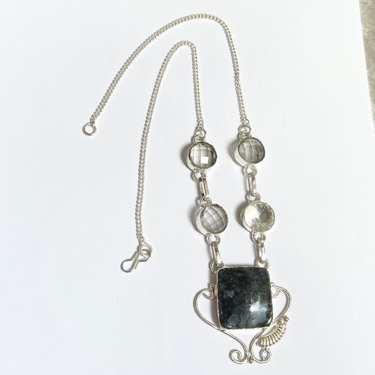 Mystic Merlinite  and Clear Topaz Gemstone Necklace