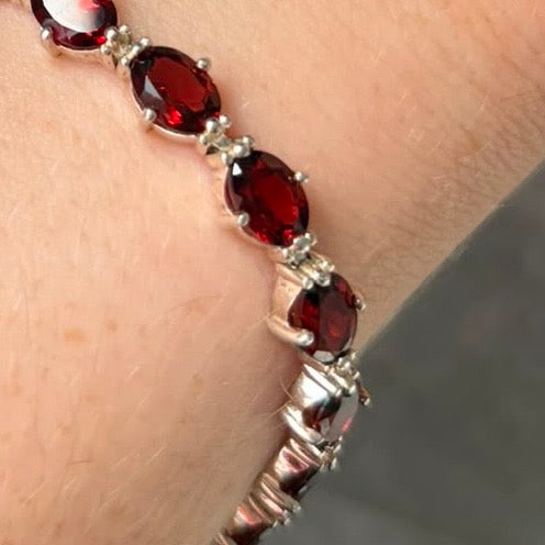 QVC Garnet Gemstone  Sterling Silver Tennis bracelet