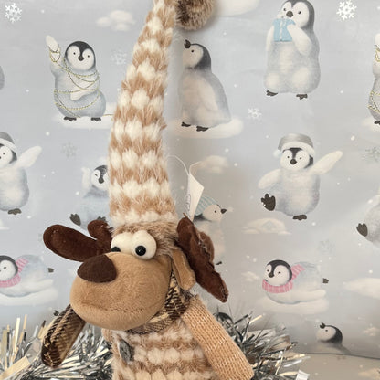 Brown festive plush reindeer Christmas decoration